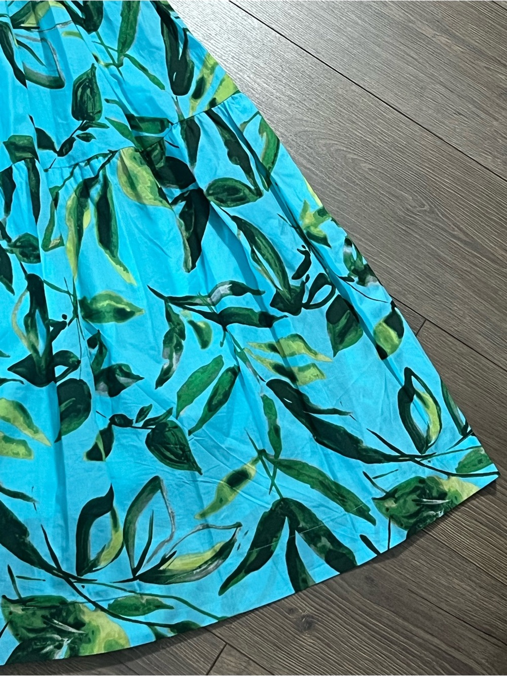 Taylor Aqua Tropical Leaf Smocked Tiered Sundress NWT Size 2 XS - Picture 8 of 8